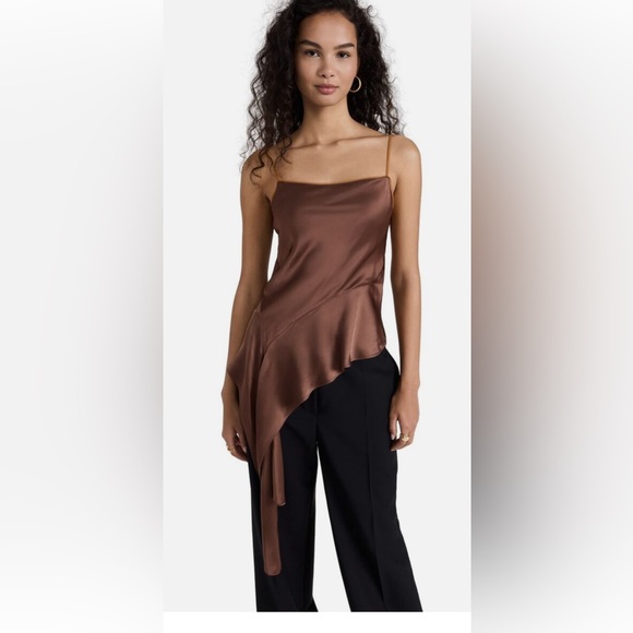 Helmut Lang Tops - Helmut Lang Asymmetrical Brown Satin Sleeveless Blouse